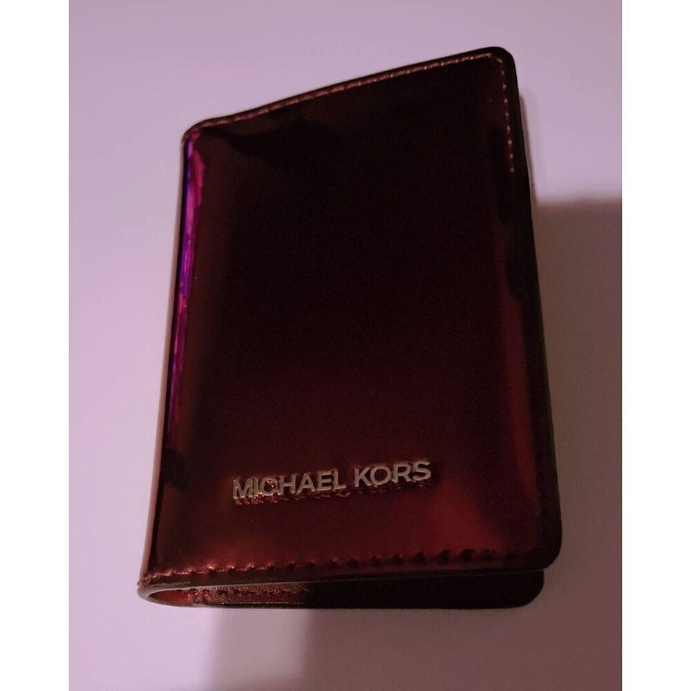 NWT~MICHAEL KORS JET SET Small Snap Bifold Wallet~Cherry Mirror Finish~
